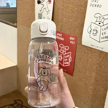 Plastic Water Bottle Water Cup With Straw Simple Large Capacity Portable Drop Resistant And Portable Cup Cartoon Ice Suction Cup
