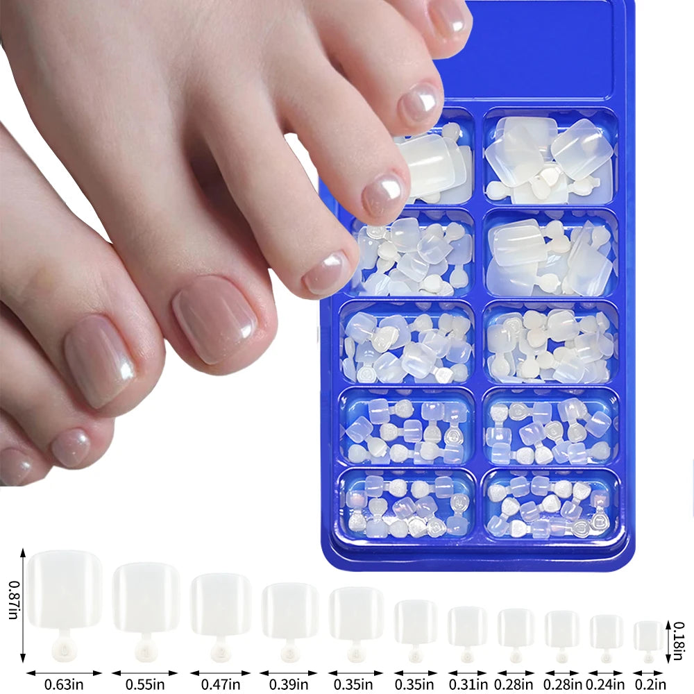144pcs Short Square False Toe Nails Lake Blue/White/Red/Nude Press on Toenails Glossy Full Cover Toe Nails 100/120pcs Artificial