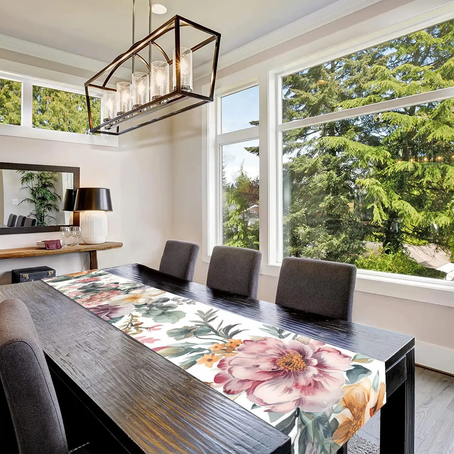 Blue Tulip Table Runner for Dining Table Kitchen Decor Anti-stain Dining Table Tablecloth Rectangular Dining Table Runner