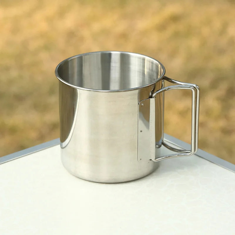 Stainless Steel Camping Cup 250/350/500ml Portable Carabiner Cups Outdoor Water Cup Mug With Foldable Handle Kitchen Drinkware