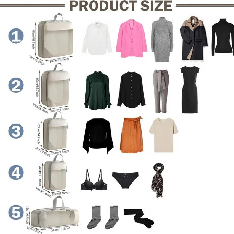 Travel Storage Bag Compressible Packing Cubes Carry on Travel Suitcase Luggage Organizer Foldable Waterproof HandbagTravel Bag