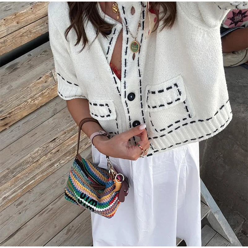 Elegant Unique Button Women's Cardigan Casual O-neck Knitted Single Breasted Sleeveless Blouse Female Summer Lady Office Wears