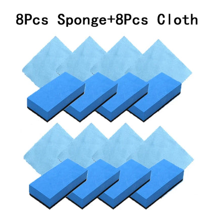 Car Ceramic Coating Sponge Applicator Glass Nano Wax Coat Sponges Blue Square Sponge and Cloth Car Cleaning Brush