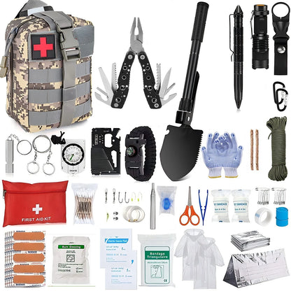 Outdoor Survival Kit: Multifunctional Camping & Hiking Essentials - First Aid Kit Emergency Tactical Gear Set  ﻿