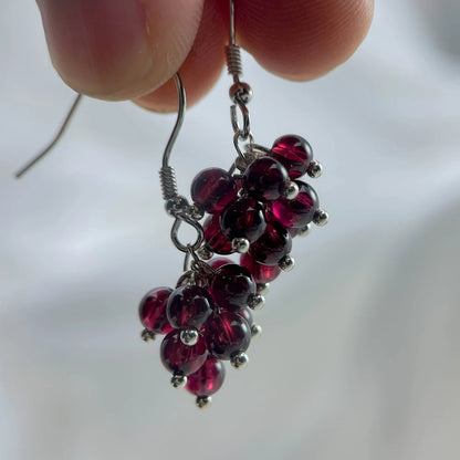 Cute Cluster Natrual Garnet Beads Dark Red Grape 925 Sterling Silver Hook Drop Dangle Earrings For Women Girls Jewelry Handmade