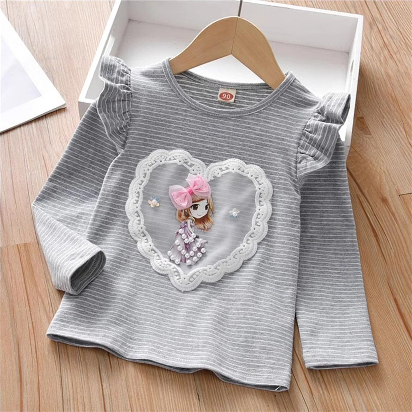 Children's Striped long t-shirt Spring and autumn base shirts new girls' cotton elastic long sleeved T-shirts baby girl tops