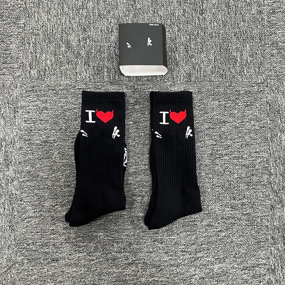 Sport Socks | Black Cotton with Heart Jacquard | Moisture-Wicking Stretch for Gym & Running | Athletic Performance