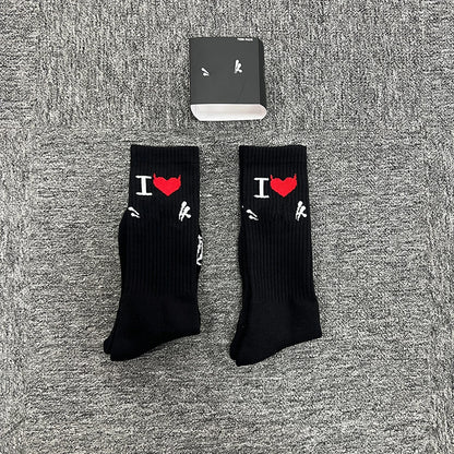 Sport Socks | Black Cotton with Heart Jacquard | Moisture-Wicking Stretch for Gym & Running | Athletic Performance