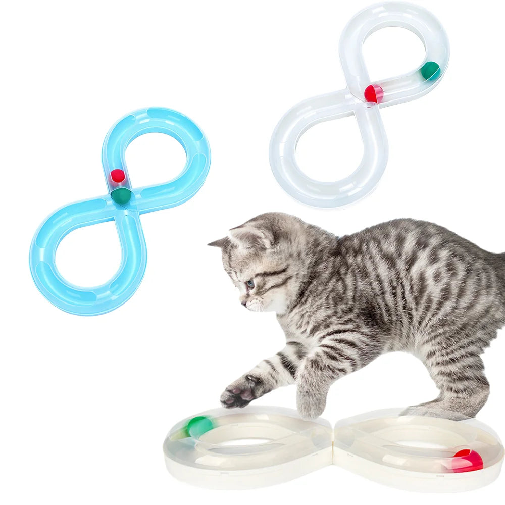 Interactive Cat Turntable Toy - 8-Shaped Track Tunnel with Spinning Ball, Multi-Cat Playhouse for Indoor Kittens