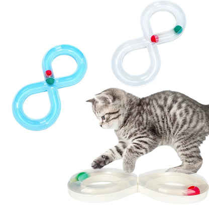 Interactive Cat Turntable Toy - 8-Shaped Track Tunnel with Spinning Ball, Multi-Cat Playhouse for Indoor Kittens