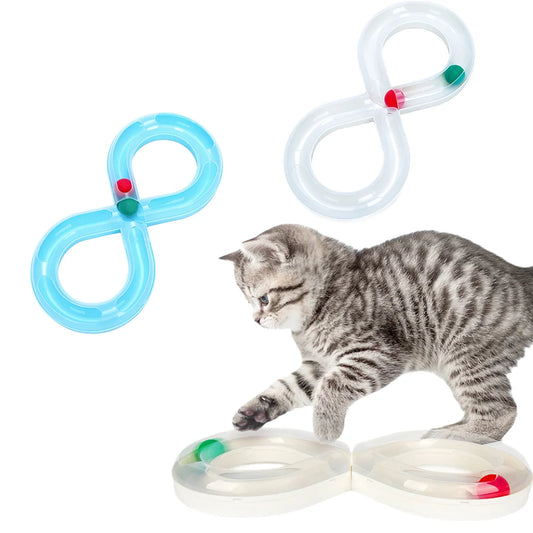 Interactive Cat Turntable Toy - 8-Shaped Track Tunnel with Spinning Ball, Multi-Cat Playhouse for Indoor Kittens