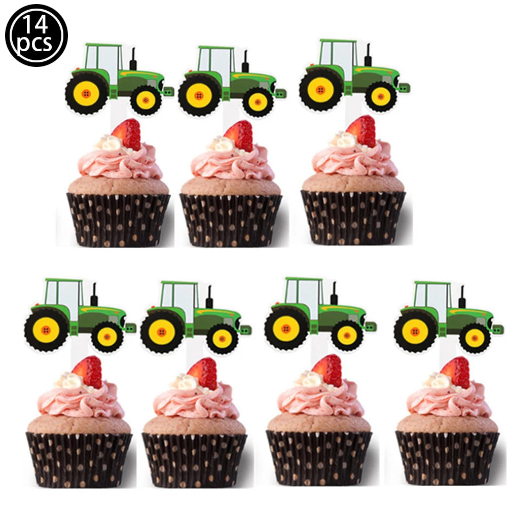 Green Farm Tractor Tableware Napkins Tablecloth Farm Tractor Theme Birthday Decor Birthday Banner Balloon Caketopper
