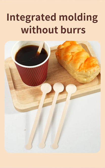 100pcs Round Disposable Wooden Coffee Stirrers Coffee Stirrer Sticks Stir Beverage Sticks Stir for Bar Cafe  or Home Use