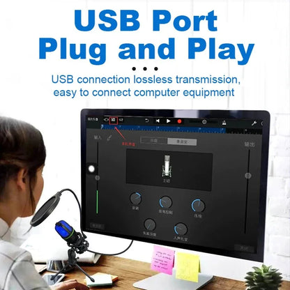 USB condenser microphone RGB desktop recording microphone suitable for PC laptops streaming media video games live streaming con