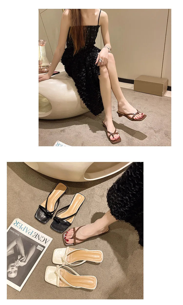 Flip-flops, Women Wear 2024 New Summer Half - Toe Sandals, Fashion Casual Mid-heel Chunky Sandals, Women's Shoes