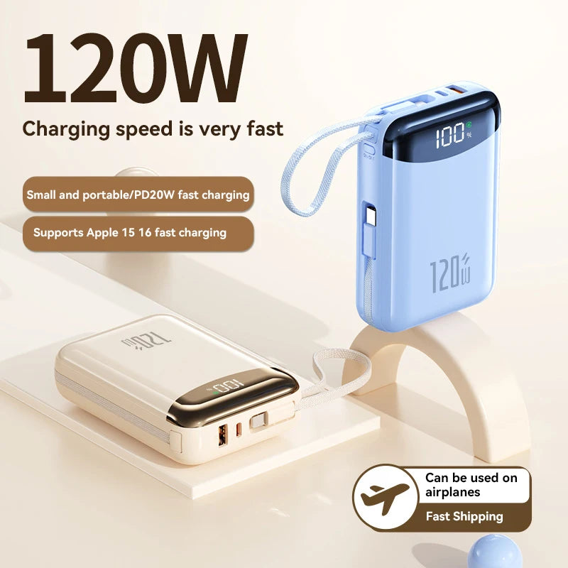 120W Power Bank With Charging Cables 100000mah Large Capacity Portable External Battery For Multi Phones Emergency Supply
