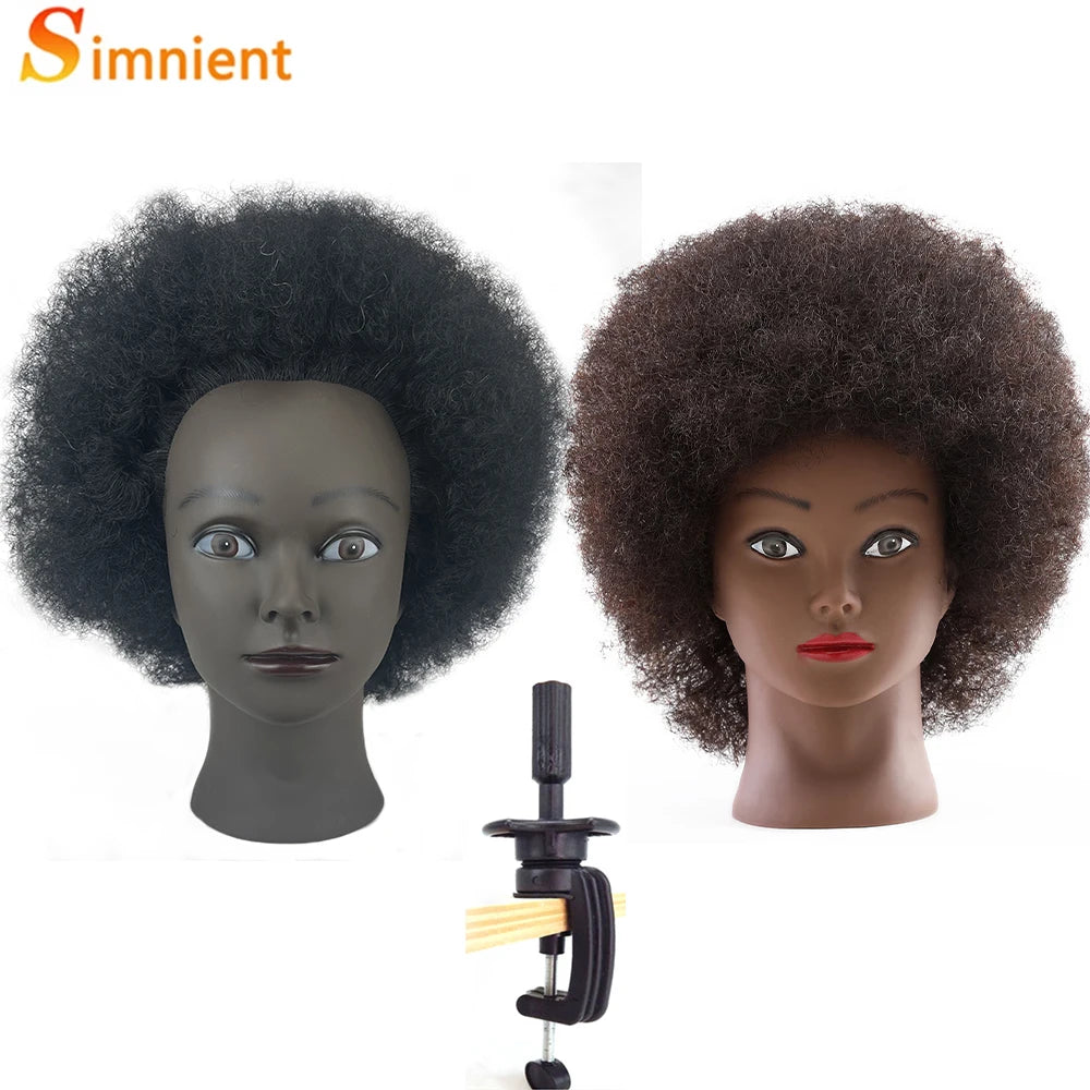 8 Inch 100% Human Hair Afro Mannequin Head  Traininghead Styling Braid Hair Dolls Head for Practicing Cornrows and Braids