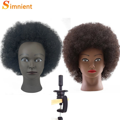 8 Inch 100% Human Hair Afro Mannequin Head  Traininghead Styling Braid Hair Dolls Head for Practicing Cornrows and Braids