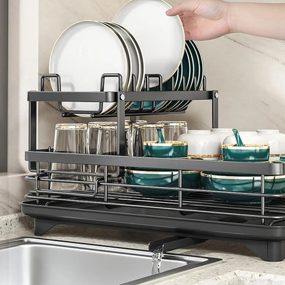 Kitchen Organizer Extendable Dish Drying Racks for Kitchen Counter and Over Sink, Multifunctional Dish Rack with Cutlery