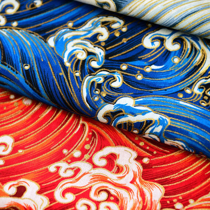 Cotton Bronzing Printing Fabric Handmade DIY Clothing Luggage Sachet Cotton Cloth Cotton Fabric Qinghai Smoke Wave, 145x50cm