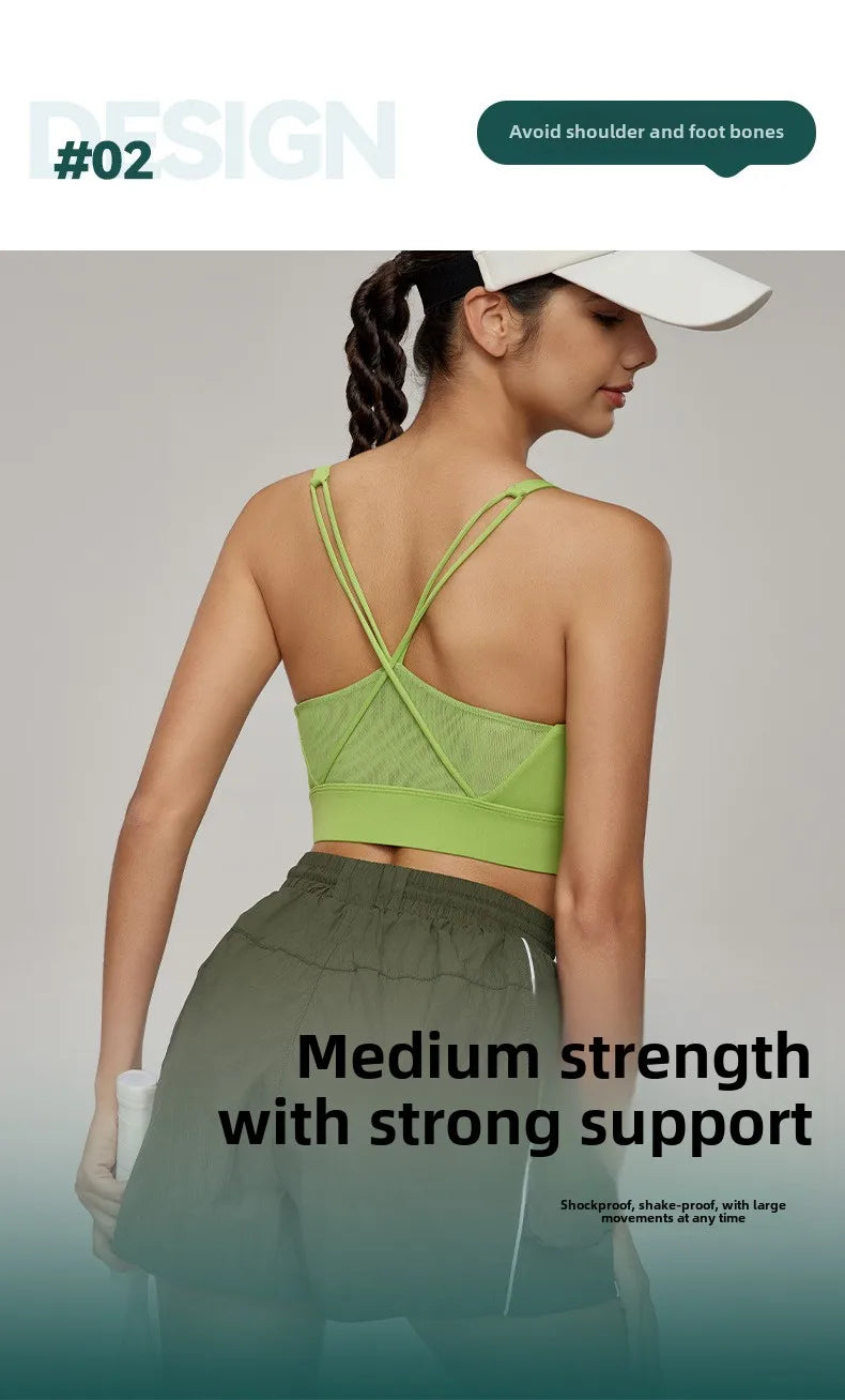 Sports Bra for Women, Shockproof Fixed Cup, Sexy and Beautiful Back, Breathable Fitness Bra with Chest Cushion