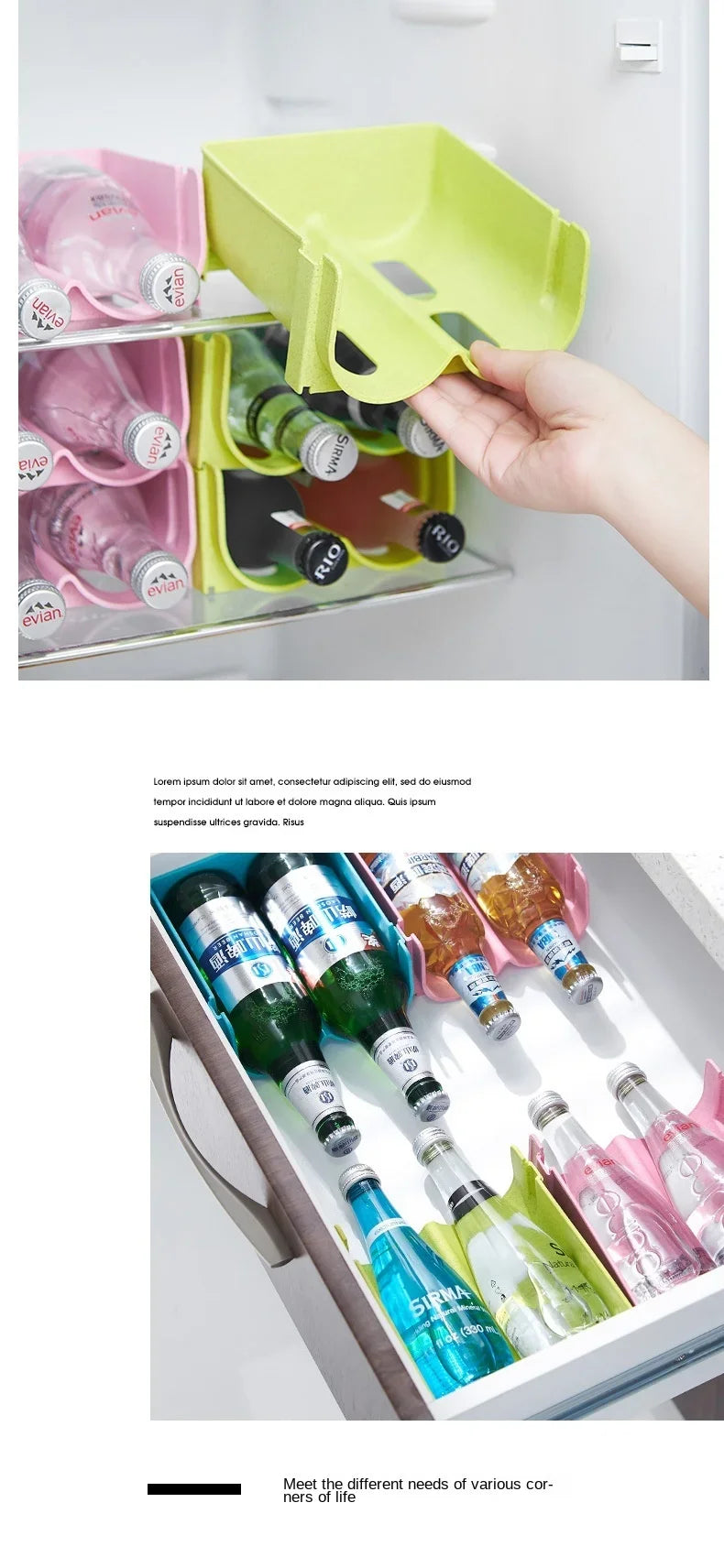 1/3PCS-Kitchen Organizer Refrigerator Rack Shelf Can Beer Wine Bottle Holder Rack Organizer Kitchen Storage Fridge Organizer