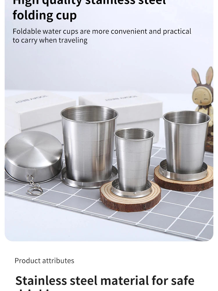 Outdoor Portable Outdoor Camping Portable Metal Stainless Steel Telescopic Cups Folding Cups Drinks Cups.