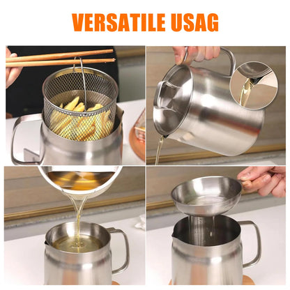 Oil Strainer Pot 304 Stainless Steel Oil Filter Large Capacity Ergonomic Handle Grease Container With Strainer Oil Storage Can