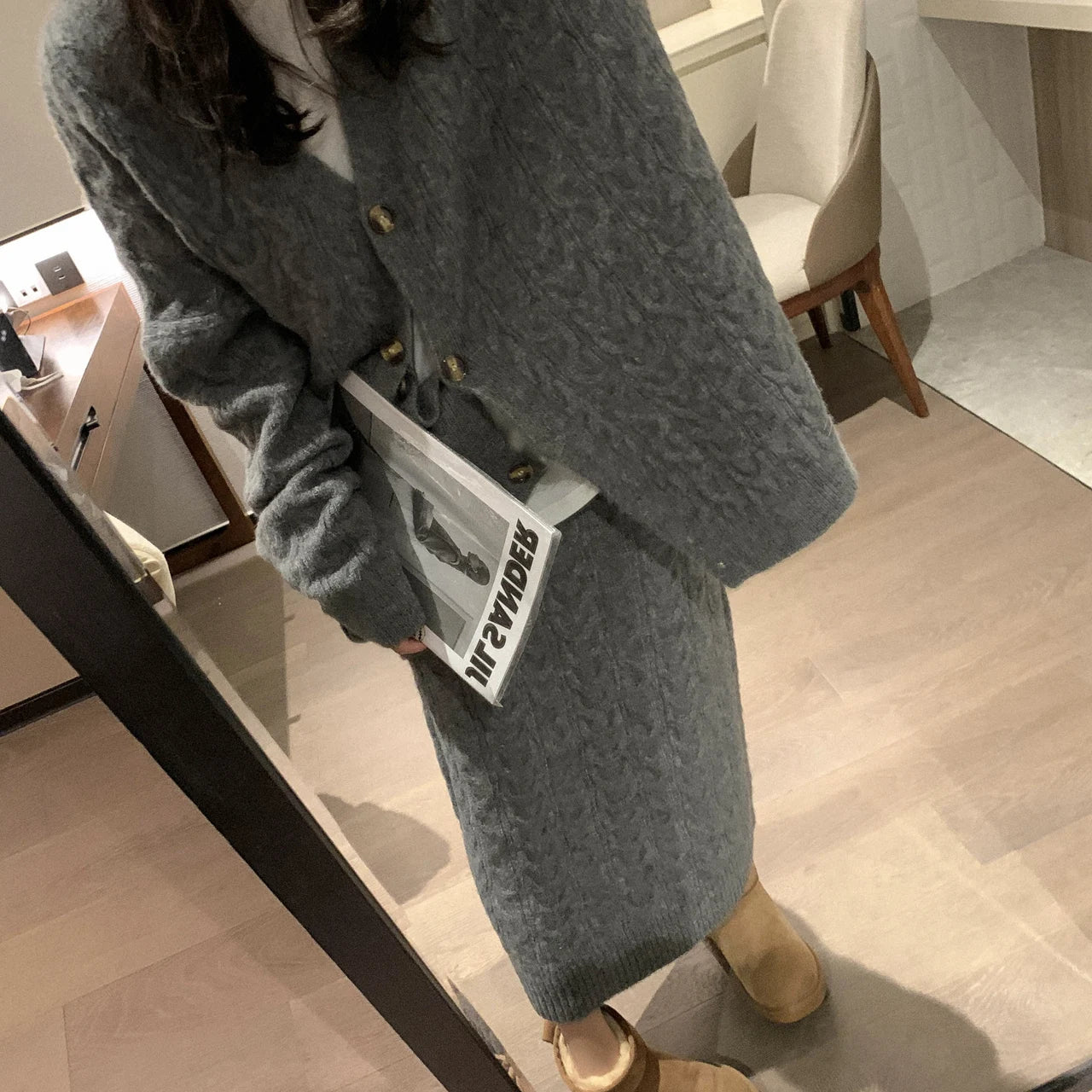 Women Sweater Winter 2 Piece Sets Elegnat Knitted Suits Female Sweaters Vintage Womens Skirt High Waist Autumn Vintage Vestidos