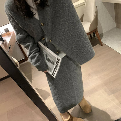 Women Sweater Winter 2 Piece Sets Elegnat Knitted Suits Female Sweaters Vintage Womens Skirt High Waist Autumn Vintage Vestidos