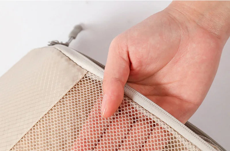 5-Piece Mesh Compression Packing Cubes Set Travel Storage Bag Large Capacity Waterproof Luggage Clothing Underwear Storage Bag