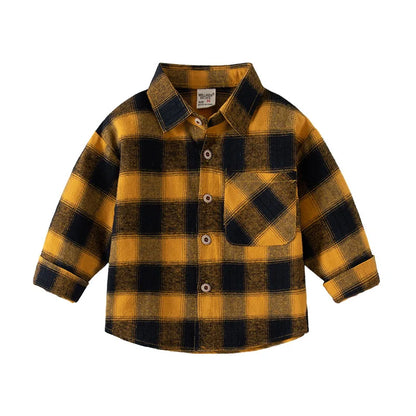 New Children's Clothes 2025 Kids Shirts With Collar Boys' Cotton Long Sleeved Baby Clothing Casual Top Plaid Blouse for Boy 2-7Y