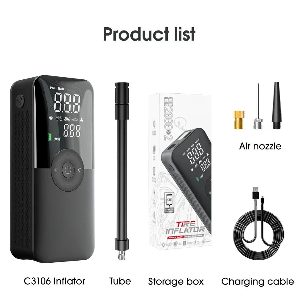 12V Air Pump for Car and Motorcycle - Portable Tyre Inflator Electric Pump Air Compressor for Cars, Motorcycles, and Bicycles