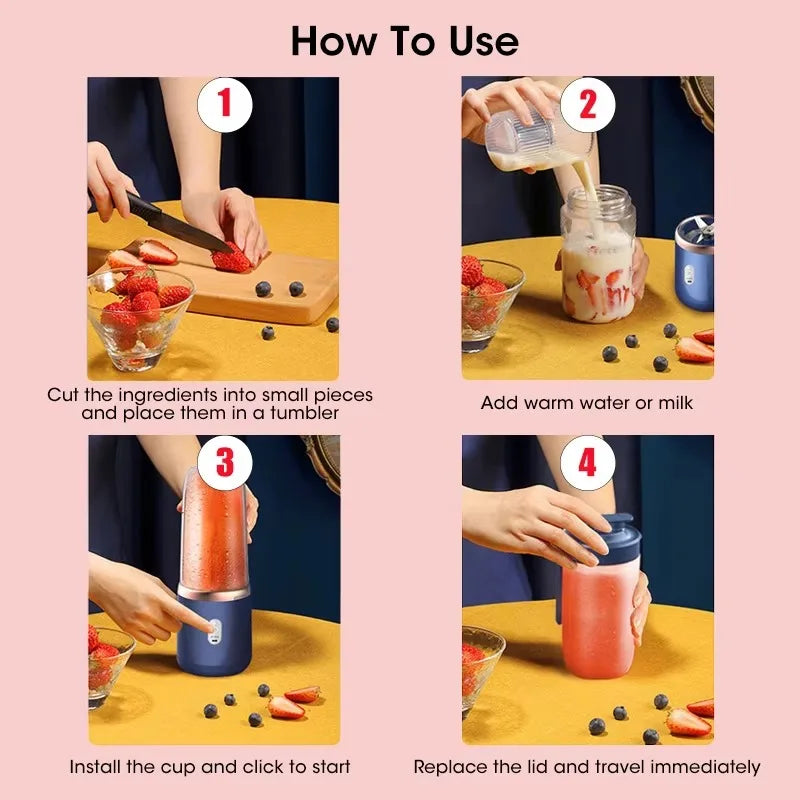 Portable Fruit Juicer Electric Juicer Blender Mini Juicer Cup USB Rechargeable Juice Blenders Fruit Mixer Wireless Juicer Bottle