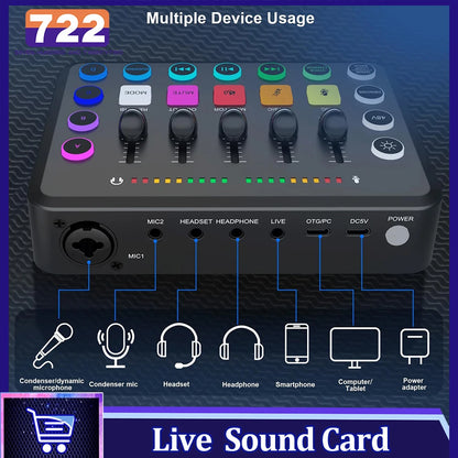 F11 Live Sound Card Streaming 5-Channel Mixer Sound Card Audio for Game Voice Podcast Live Streaming Kit Podcast Accessories Par