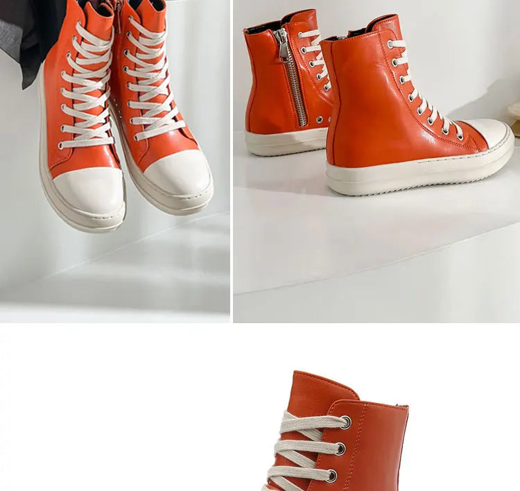 Owens women's sports shoes, men's sports shoes, 2025 spring and autumn lace-up flat casual shoes thick sole high top sports shoe