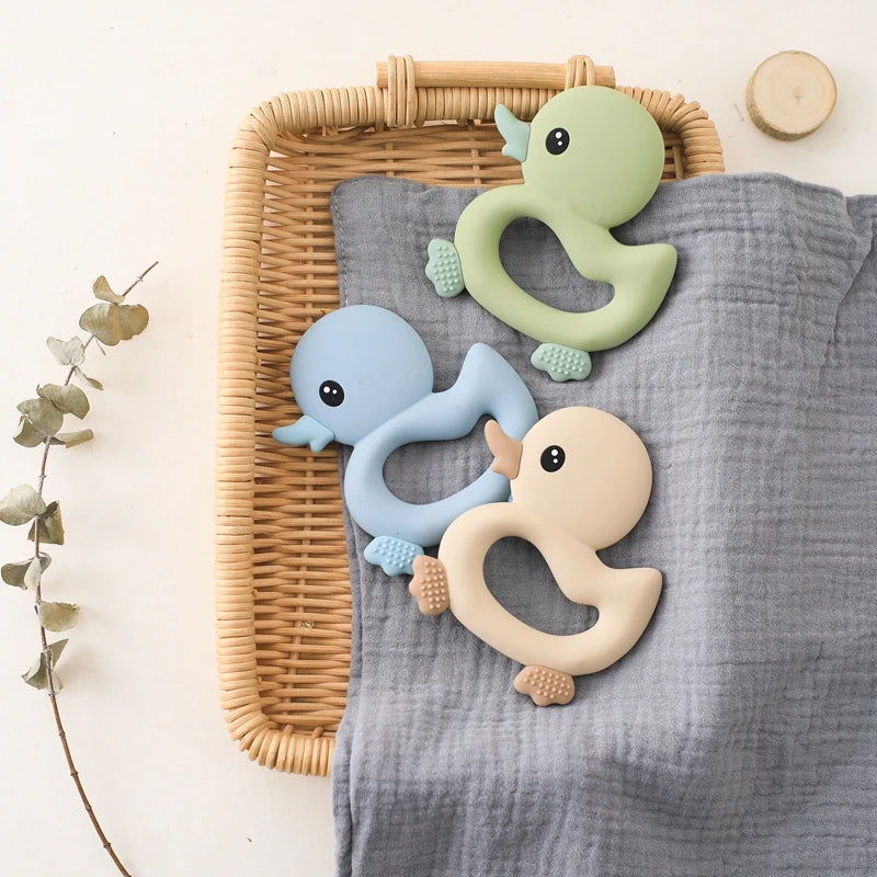 Baby Teether Food Grade Silicone Teethers Cartoon Animals Duck DIY Nursing Teething Pacifier Clip Baby Toy Teething Accessories