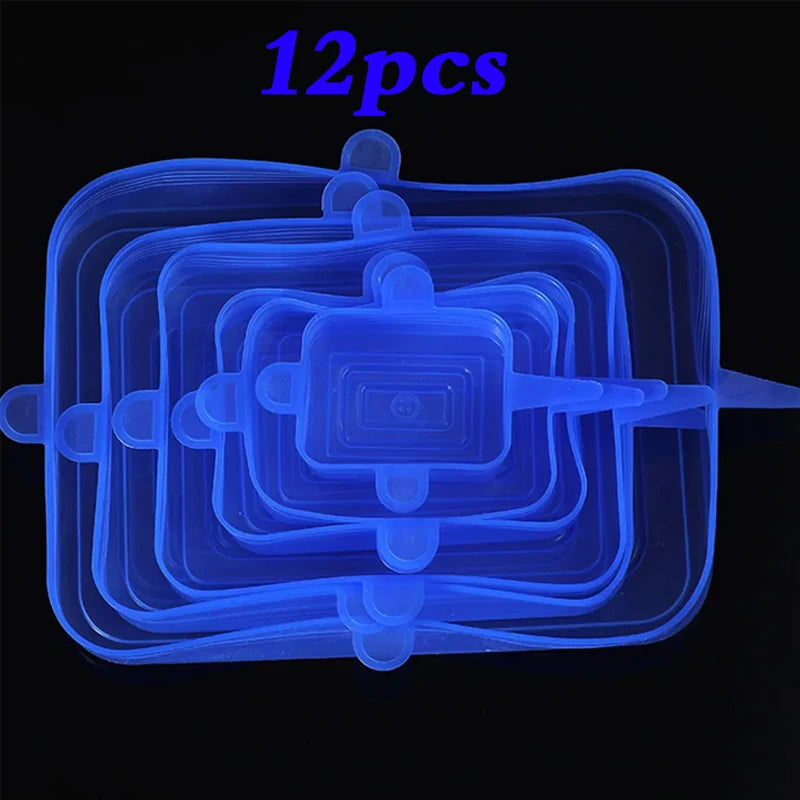 12pcs Silicone Stretch Lids Round Rectangle Magic Lids Reusable Food Covers for Bowls Cups Cans Shapes of Container Dishwasher