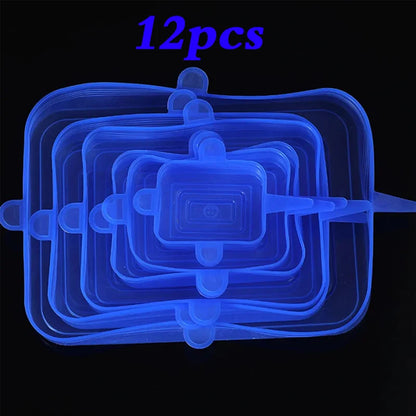 12pcs Silicone Stretch Lids Round Rectangle Magic Lids Reusable Food Covers for Bowls Cups Cans Shapes of Container Dishwasher