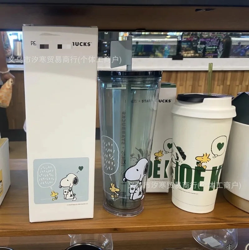 2025 New Snoopy Joint Cup Plastic Straw Cup High Value Cup Summer Casual Pp Coffee Imitation Cups Girl'S Birthday Present