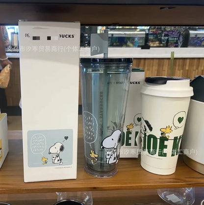 2025 New Snoopy Joint Cup Plastic Straw Cup High Value Cup Summer Casual Pp Coffee Imitation Cups Girl'S Birthday Present