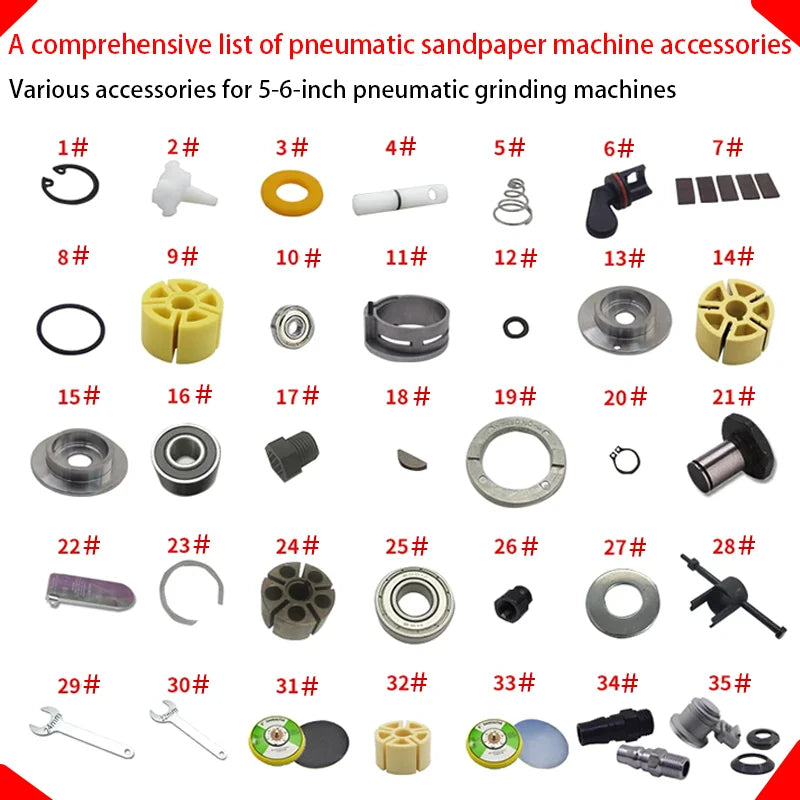 pneumatic Air tools prima Random Orbital sander 5 inch Spare Parts Accessories Rotor Switch Vane Key Bearing Bushing Spindle