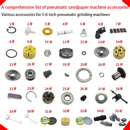 pneumatic Air tools prima Random Orbital sander 5 inch Spare Parts Accessories Rotor Switch Vane Key Bearing Bushing Spindle