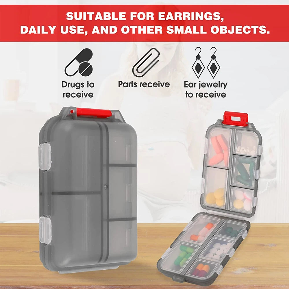 1Pcs Travel Pill Organizer, 10 Grid Compartments Pocket Pharmacy, Portable Mini Daily Weekly 7 Day Medication Organizer