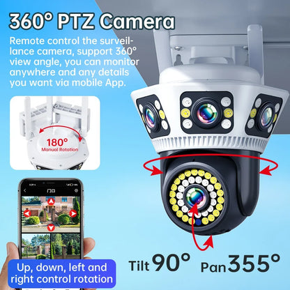 Smart Home WiFi Camera 6K Three Screen Security Camera Outdoor Security Protection Auto Tracking Camara 4K Yoosee CCTV Camera