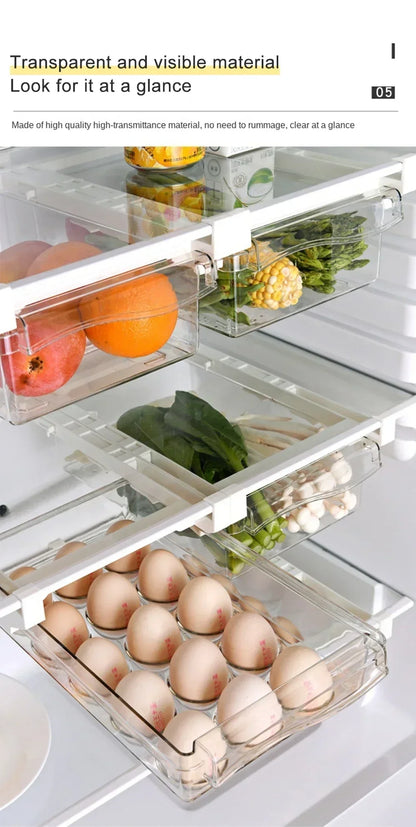Transparent Fridge Organizer Fruit Egg Refrigerator Storage Box Under-shelf Refrigerator Drawer Box Fresh-keep Kitchen Organizer