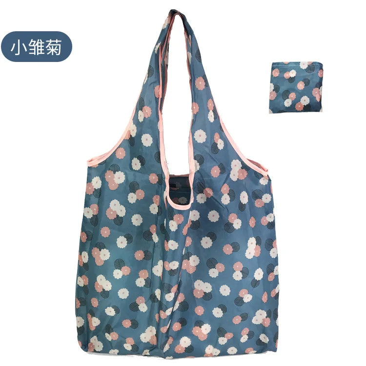 Large Reusable Shopping Bag Women's Foldable Floral Environmentally Friendly Portable Tote Bag Grocery Storage Bag
