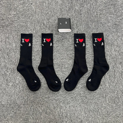 Sport Socks | Black Cotton with Heart Jacquard | Moisture-Wicking Stretch for Gym & Running | Athletic Performance