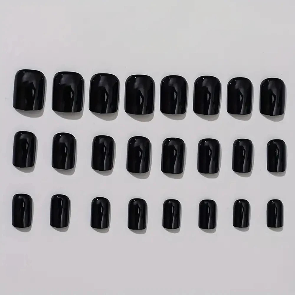ARTAUG 24pcs Medium Press On Nails Square Black High Saturation Nail Charms Press On Nails Cover Fake Nail Set