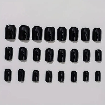 ARTAUG 24pcs Medium Press On Nails Square Black High Saturation Nail Charms Press On Nails Cover Fake Nail Set